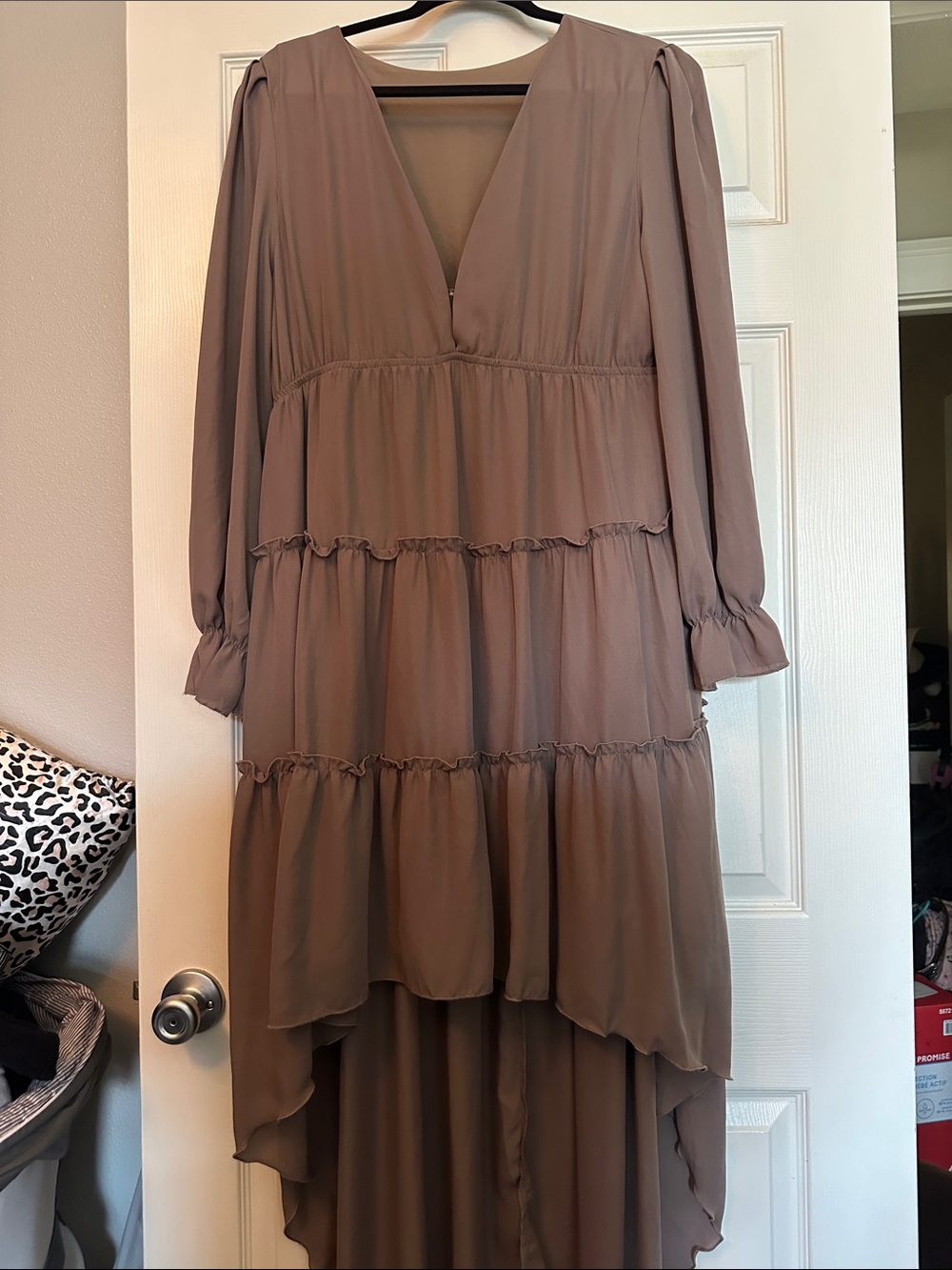 Women's Taupe Tiered V-Neck Maxi Dress